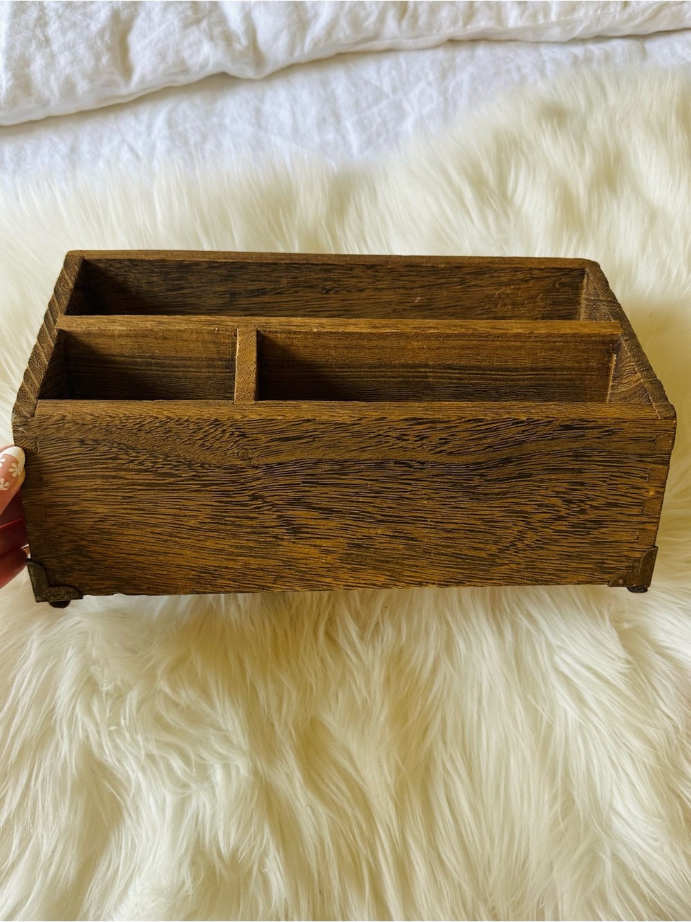Vintage wooden organizer in warm brown